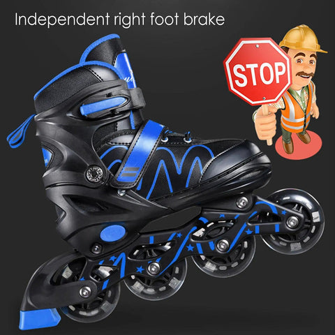 Adjustable Light Up Inline Skates For Kids And Adults Dope Roller Blades with independent right foot brake feature.