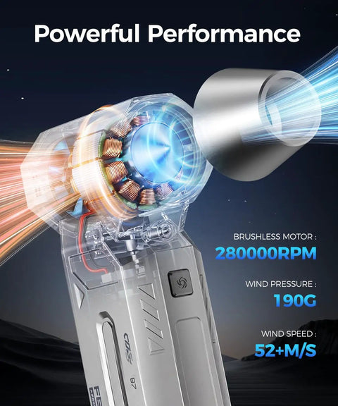 Ultra Powerful 280000 RPM Electric Air Duster With Four Gear Adjustable Power LCD Screen And LED Light displaying motor