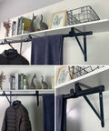 Built Tough Heavy Duty Closet Shelf And Rod Brackets Black Steel Wall Mount Support for hanging clothes and towels, 11x10.6x3.3 inches.