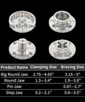 Dead Serious 4 Inch Nickel Plated Wood Lathe Chuck Set With Knockout Rust Shield And Quick Swap 1 X 8 Tpi Plus 3 4 X 16 Tpi Thread Adapters set with different jaw sizes.