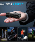 Rechargeable Mini Flashlights With Magnetic Base Twin Pack, Bright 3 LED EDC Lights With Belt Clip in hand showing 4 modes
