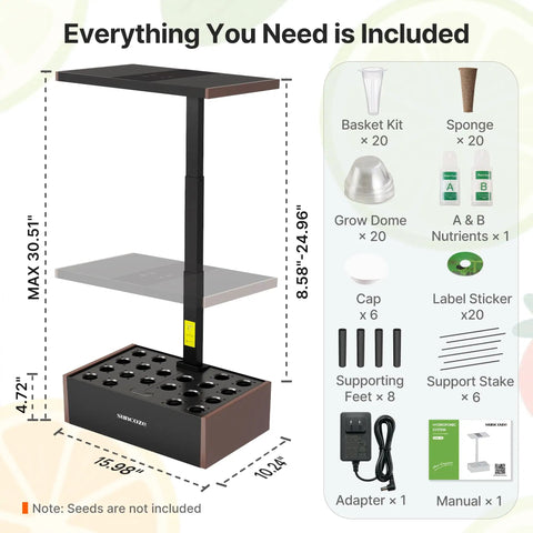 Indoor Hydroponics Growing System Kit With 20 Pod Garden For Homegrown Herbs And Veggies, 10 Liter Water Tank, Accessories Included