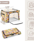 Heavy Duty Foldable Storage Bin With Large Clear Window And Dual Zipper Openings For Quick Grab Access Interior Steel Frame Keeps Structure Intact Festive Pumpkin Ghost Art Collage shown with size dimensions 16.9x10x11.1 inches.