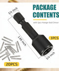 20 Pack 1/4-20 X 1-1/2 Inch Hanger Bolts with Driver, Double Headed Self Tapping Bolts, silver finish, package contents image