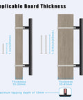 6 Pack Black T Bar Drawer Pulls with different board thickness and screw length options shown, fits 15-40mm boards