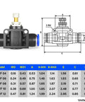 Inline Pneumatic Air Flow Control Valve With Push To Connect Fittings for Easy Speed Control 6mm Tube OD Union Straight 0-145 PSI