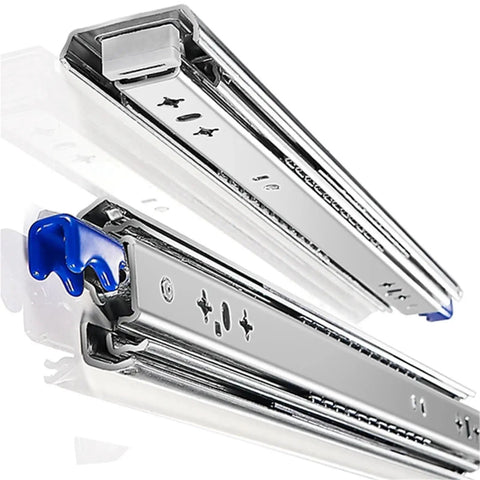 Beefy Heavy Duty Drawer Slides With Locking, 120 Lb Capacity, Full Extension 3-Section Rails, Smooth Silent Operation, Ball Bearing Rollers, Rust-Resistant Electroplated or Powder Coated Finish for Kitchen, Office, or Workshop drawer slides, chrome steel