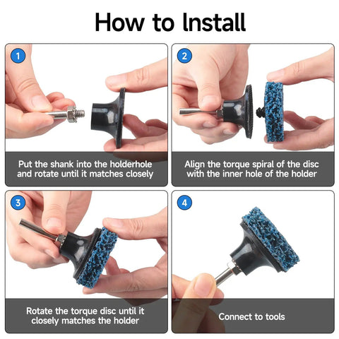 Instructions for installing 2 Inch Diamond Sanding Discs Set With Pro Grade Quick Change Roll Lock Holder For Die Grinder Surface Prep 31 Pc Mix Purple Blue Black Includes Quarter Inch Shank For Rust Paint Removal Burr Finish
