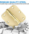 Close-up of Door Hinges 3.5 Inch Polished Brass, 18 Pack, Heavy Duty Steel With Rounded 5 Eighths Radius Corners on rocks.