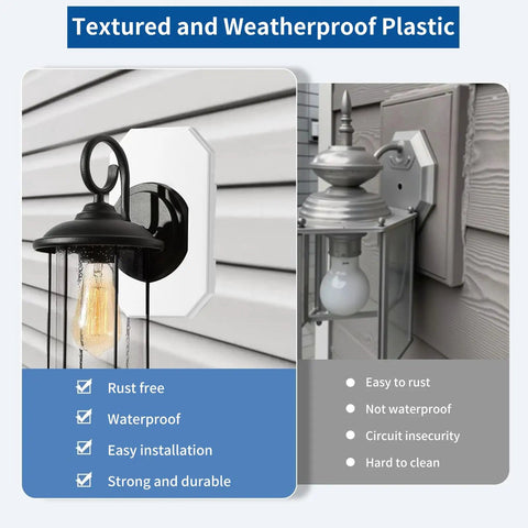 Two Pack Vinyl Siding Mounting Blocks With Built In Electrical Box For 1/2 Inch Lap Siding Outdoor Light Mounting Plate Kit UV Resistant White Plastic Durable Easy Install Siding Bracket on wall light
