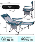 2 In 1 Reclining Camping Chair With Footrest And Adjustable Backrest Four Positions Lightweight Heavy Duty Outdoor Lounge Chair For Adults Foldable Camp Chair For Campsites And Beaches with dimensions and carrying case.