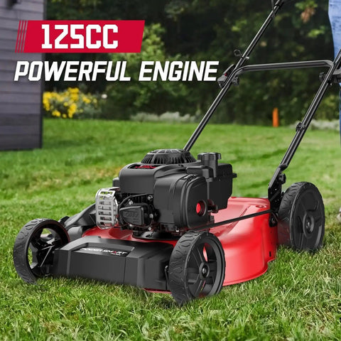 21 Inch Push Lawn Mower With Briggs And Stratton 125cc Engine, 2 In 1 Mulching And Side Discharge, Easy Assembly And Lightweight Gas Powered Mower For Garden Yard, red deck