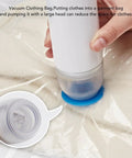 Compact Electric Vacuum Storage Bag Set for Travel with Rapid Compression Pump and Turbo Valve in action