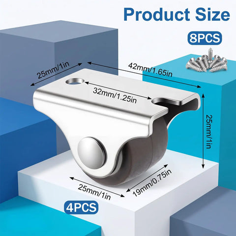 Superb One Inch Mini Caster Wheels Set Of Four Low Profile Rolling Casters With Included Screws For Couch And Table Furniture Smooth As Butter Glide Dead On Roll Zero Drama Installation, showing dimensions and design.