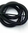 Heavy Duty Retractable Spiral Cable 18 Core Telescopic Power Cord Stretches Up To 15 Meters, coiled black cable with tough plastic housing.
