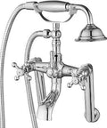 Clawfoot Tub Mount Chrome Faucet with Tub Filler and Handheld Shower Dual Function Diverter and Double Cross Handles Tub Spout Victorian