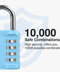 Close-up of light blue Four Digit Outdoor Waterproof Padlock For Locker And Storage showing combination dials and brand logo.