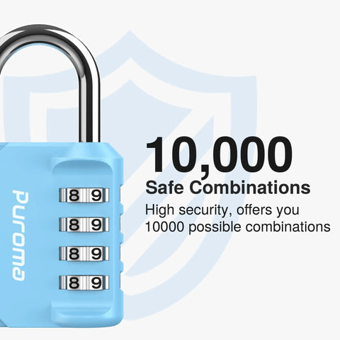 Close-up of light blue Four Digit Outdoor Waterproof Padlock For Locker And Storage showing combination dials and brand logo.