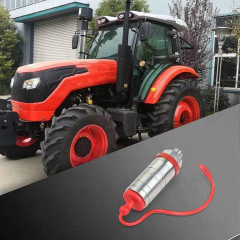 Beefy Hydraulic Breakaway Coupler 3C001-82010 Metal Quick Connect Fitting for Tractor Hydraulics shown with red tractor