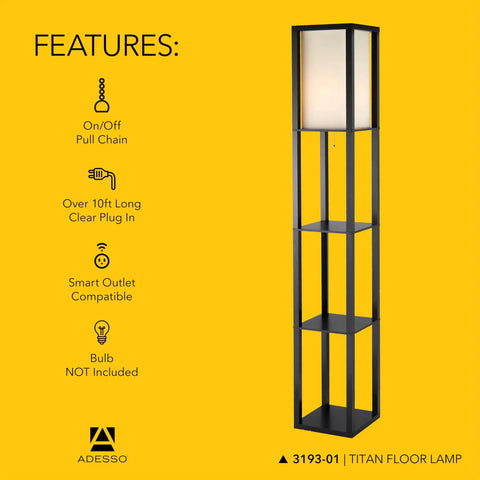 Tall Square Floor Lamp With Three Tier Open Shelves And Black Base Featuring Soft Fabric Shade For Cozy Warm Ambient Lighting Plus Extra Storage To Upgrade Your Living Room Decor And Home Ambiance With Extended Cord