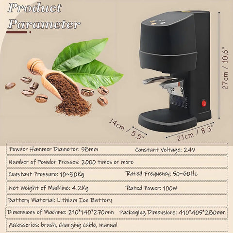 Automated Coffee Tamper 58Mm Commercial Portafilter Adjustable Pressure with lithium-ion battery for easy cleanup and efficiency.