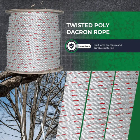 Beefy Heavy-Duty PolyDac Rope For Industrial Fall Protection And Outdoor Gear, Triple-Strand, White, Spool and Tree Work Use