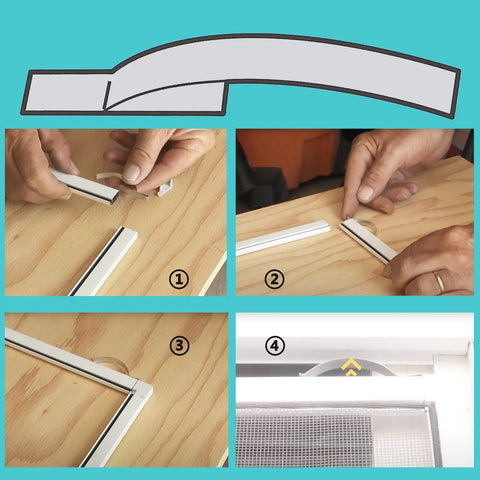 Heavy Duty Window Screen Tension Spring Corner Clips For Easy Snap In Of Sliding Screens In Aluminum Channels Safe And Secure One Quarter Inch Wide Two And Three Quarter Inch Long Pack Of Thirty. Close-up of installation steps.