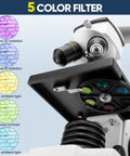 Powerful Biological Microscope For Adults And Kids 100X-2000X With Phone Adapter And Slides Set showing 5 color filter options