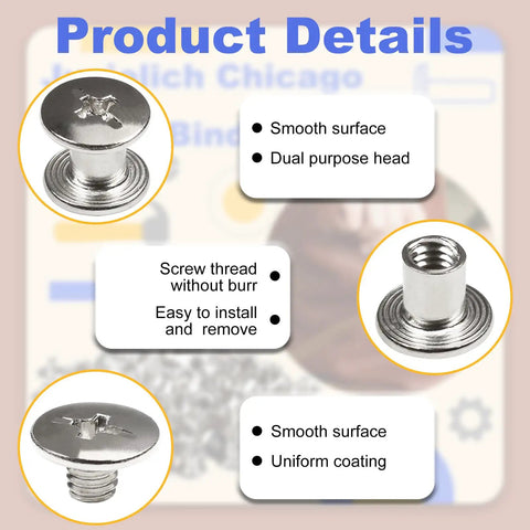 Top Shelf Chicago Binding Screws M5 X 6Mm In 50 Silver Sets Built From Tough Carbon Steel, showcasing smooth dual purpose head and screw detail.