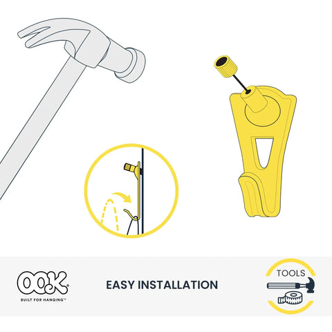 Diagram of Wall Safe Pro Picture Hanger Set With Brass Padded Hooks No-Fuss Reusable Hangers, easy installation instruction.
