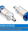 Inline Air Dryer And Water Oil Separator For Compressors 1/4 Inch NPT Moisture Filter Two Pack with blue caps