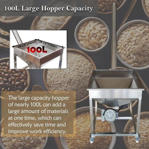 No Nonsense Automatic Screw Feeder Machine With Inclined Spiral Conveyor And Stainless Steel Auger with 100L large hopper for granule handling.