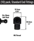 Heavy Duty Kickass Gas Strut End Fittings For 10Mm Ball Stud With Reinforced Metal C Clip ABS Plastic Replacement hardware with dimensions