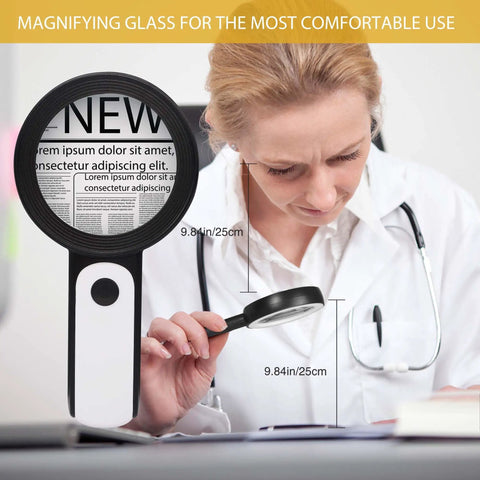 Handheld Magnifying Glass With Light 18 LED Light Three Modes Ultra Bright For Seniors Reading Coins Jewelry And Small Print