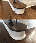 Flexible Base Shoe Molding 1/2 Inch By 3/4 Inch, 8 Feet Long, Waterproof And Made In The USA, installed on curved staircase base.