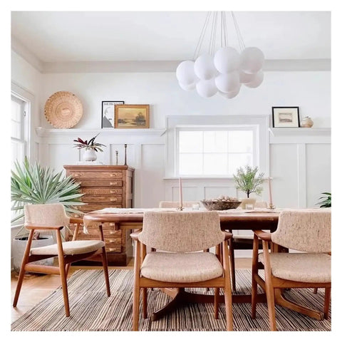 Bubble Glass Chandelier White Ball Suspension Pendant Lamp Hanging Light for Living Room Bedroom Home Decor,Modern above a dining table.