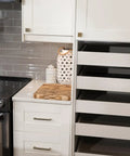Solid Core Kitchen Cabinet Pulls With Luxe Golden Nickel Finish For Doors And Dressers, 12 Inch Center shown on white cabinets