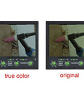 Comparison of True Color Auto Darkening Welding Helmet With Large Window For Crystal Clear Vision And Shade Range Four To Thirteen, Low TIG Amp Two Amps, Pro Grade Eye Protection For Welders showing true color and original lens views.