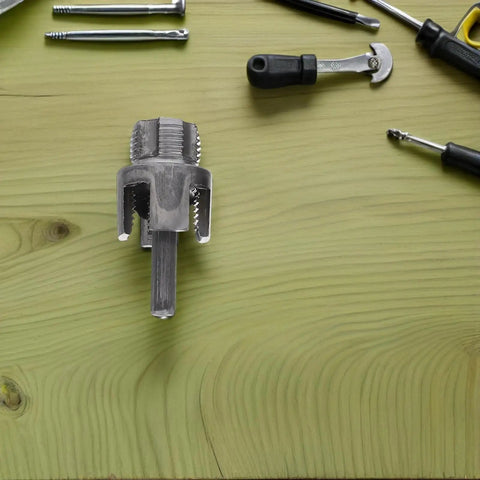 ABOOFAN 3 Pc Pipe Threader Tool Kit with gritty steel internal and external thread cutter on wooden surface.