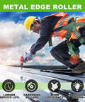 Worker using Three Station Edge Roller Bender for roofing sheet metal with 0 to 90 degree angles on steel panels