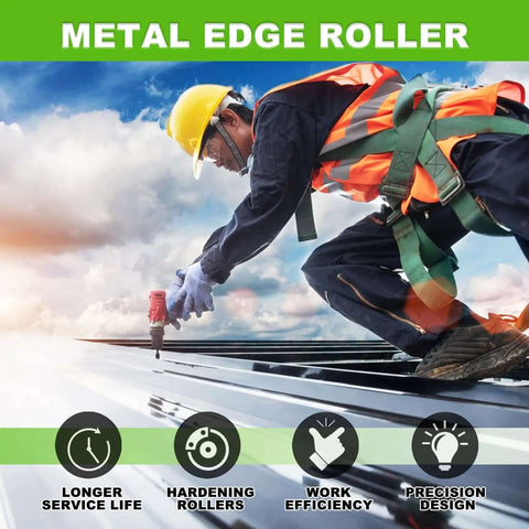 Worker using Three Station Edge Roller Bender for roofing sheet metal with 0 to 90 degree angles on steel panels