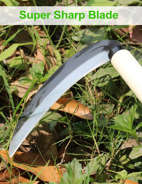 Carbon Steel Grass Sickle For Easy Weeding And Harvesting, Lightweight Garden Hand Tool With Sharp 15 Inch Blade And Wooden Handle