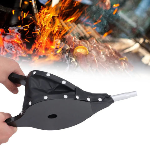 Heavy Duty Handcrafted Wooden Fireplace Bellows Featuring Precision Airflow Levers For Instant Fire Kickstarts Gentle Smoke Redirection And Durable Campfire Starter Tool with rubber lip and rivet clamp.