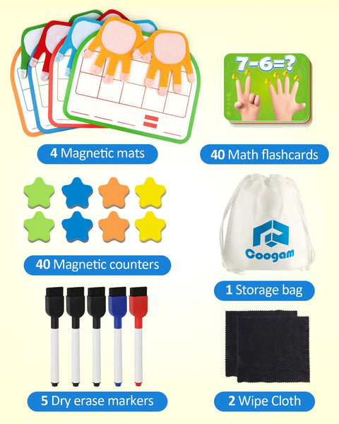 Montessori Math Manipulatives Magnetic Ten Frame for Addition Subtraction Practice with Dry Erase Board Counting Blocks Toy