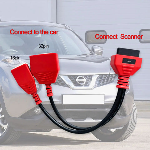 16 Plus 32 Pin Bypass Cable For Nissan Sylphy B18 Connector Gateway Adapter in front of a Nissan car