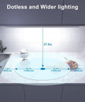 Plug In 24 Inch Under Cabinet Light Bar With Wave Sensor illuminating kitchen countertop, showing light spread and measurements