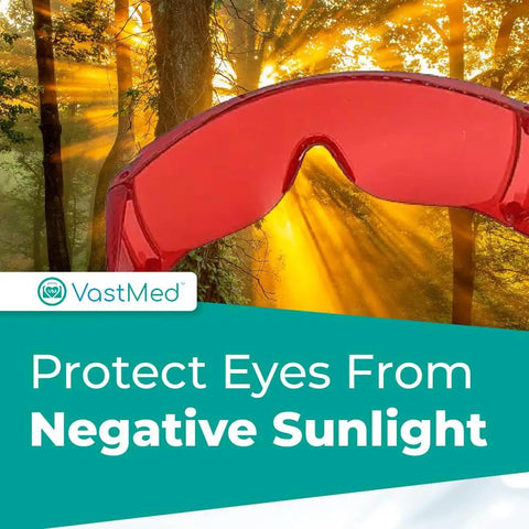 Top Shelf Tough As Nails Dental Protective Goggles With Red Laser Lens guarding against LED wavelength exposure in a sunlit forest.