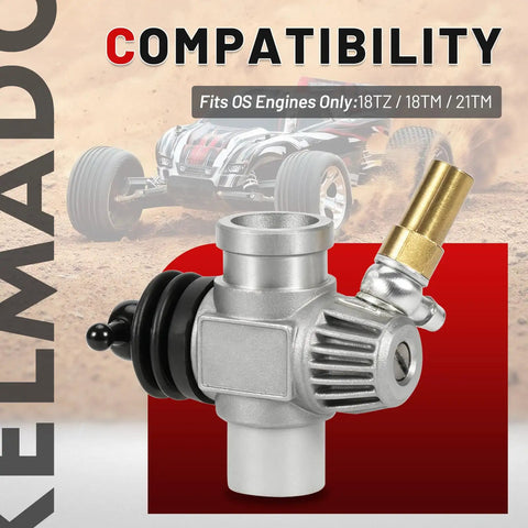11K Slide Carburetor With 3 Needle Adjustable Nitro Engine Carb For OS Max 18TZ 18TM 21TM showcased with compatibility text.