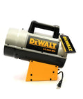 Heavy Duty 65000 BTU Forced Air Propane Heater Packed With Quiet Burner Tech And No Fuss Thermostat side view on white background.