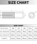 Size chart showing dimensions for Drop-In Anchors 1/4-20 Zinc-Plated For Concrete, detailing inner and outer diameters